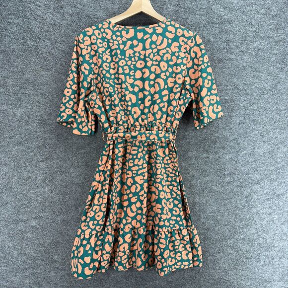 Skue Dress Women L Large Green Animal Print Sheath Midi V-Neck Belted Casual - Picture 2 of 7